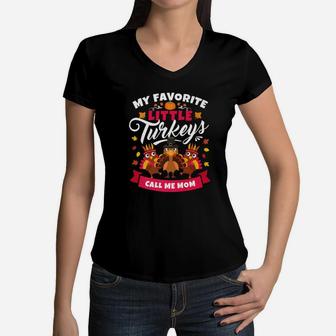 Funny Thanksgiving For Mom Little Turkey Women V-Neck T-Shirt - Seseable