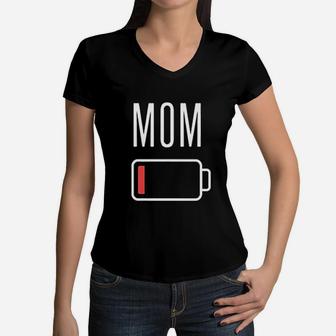 Funny Tired Mommy Mom Low Battery Mothers Day Gift Women V-Neck T-Shirt - Seseable