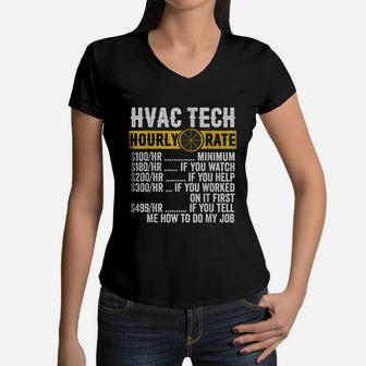 Funny Vintage Hvac Technician Apparel Hourly Rate Women V-Neck T-Shirt - Seseable