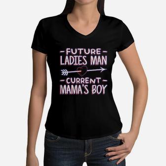 Future Ladies Man Current Mamas Boy Women V-Neck T-Shirt - Seseable