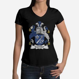 Garnier Family Crest / Coat Of Arms British Family Crests Women V-Neck T-Shirt - Seseable