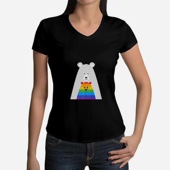 Gay Pride Mama And Baby Bear Gift Lesbian Son Daughter Women V-Neck T-Shirt - Seseable