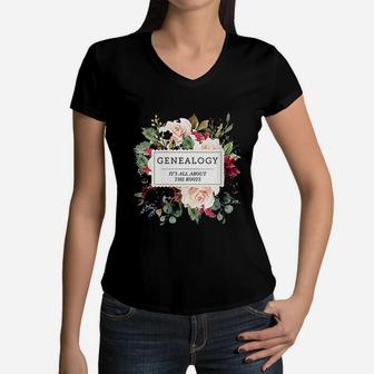 Genealogy Gift Genealogist Gift Ladies Family Research Women V-Neck T-Shirt - Seseable