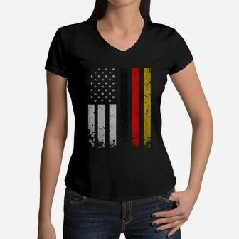 Germany Flag T-shirt German America Flag Vintage Shirt Women V-Neck T-Shirt - Seseable