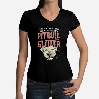 Girls Pitbull Glitter Hair Dog Lover Mothers Day Gift Mom Women V-Neck T-Shirt - Seseable