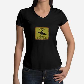 Gone Surfing Surf California Surf Hawaii Vintage Sign Women V-Neck T-Shirt - Seseable
