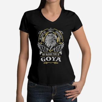 Goya In Case Of Emergency My Blood Type Is Goya -goya T Shirt Goya Hoodie Goya Family Goya Tee Goya Name Goya Lifestyle Goya Shirt Goya Names Women V-Neck T-Shirt - Seseable