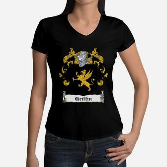 Griffin Coat Of Arms Irish Family Crests Women V-Neck T-Shirt - Seseable