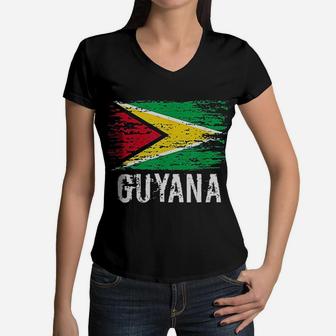 Guyanese Flag Pride Vintage Guyanese Root Gift Women V-Neck T-Shirt - Seseable