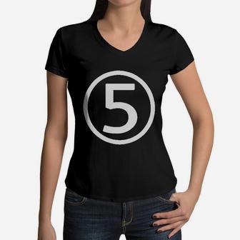 Happy Family Clothing Fifth Birthday Modern Circle Number Five Women V-Neck T-Shirt - Seseable