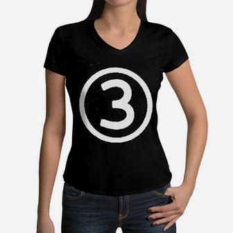 Happy Family Clothing Third Birthday Modern Circle Number Three Women V-Neck T-Shirt - Seseable