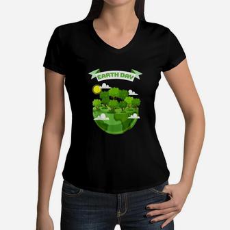 Happy Mother Earth Day Nature Lovers Climate Change Women V-Neck T-Shirt - Seseable