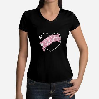 Happy Pig Mom Funny Pet Pig Heart Gift Women V-Neck T-Shirt - Seseable