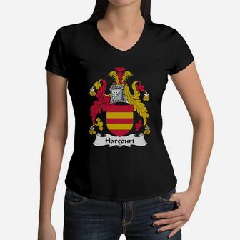 Harcourt Family Crest / Coat Of Arms British Family Crests Women V-Neck T-Shirt - Seseable