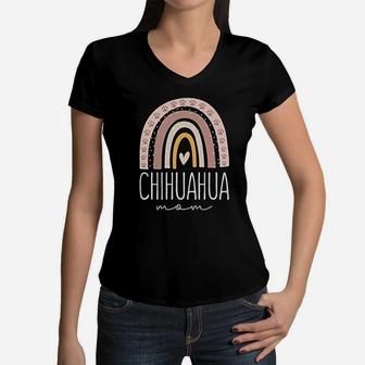 Hihuahua Mom Rainbow Paw Dog Mom Women V-Neck T-Shirt - Seseable