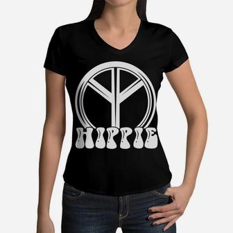 Hippie Peace Love Sign Gift Idea For Hippie Lovers Women V-Neck T-Shirt - Seseable