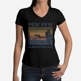 Horse Pew Pew Madafakas Vintage Women V-Neck T-Shirt - Seseable
