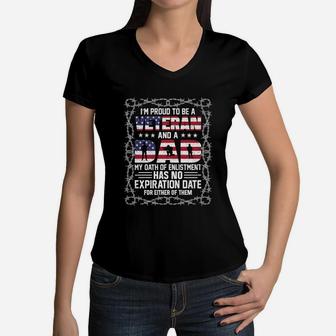 I Am Proud To Be A Veteran And A Dad, Gifts For Dad Women V-Neck T-Shirt - Seseable