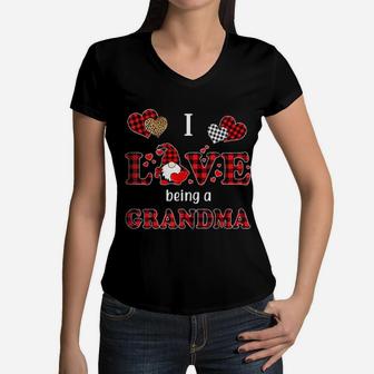 I Love Being Grandma Gnomes Matching Family Valentine Day Women V-Neck T-Shirt - Seseable