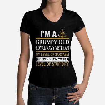 I M A Grumpy Old Man Royal Navy Veteran My Level O - Mens Premium T-shirt Women V-Neck T-Shirt - Seseable