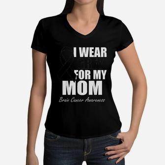 I Wear Grey For My Mom Brain Women V-Neck T-Shirt - Seseable