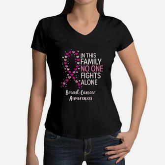 In This Family No One Fight Alone Awareness Women V-Neck T-Shirt - Seseable