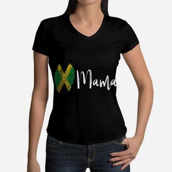 Jamaican Mama Jamaican Flag Gifts For Jamaican Mom Women V-Neck T-Shirt - Seseable