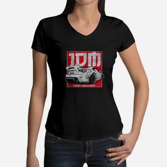 Jdm Badge Automotive Retro Race Wear Vintage Tuning Car Women V-Neck T-Shirt - Seseable
