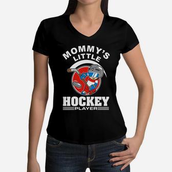 Kids Hockey Boys Girls Mommys Little Hockey Player Women V-Neck T-Shirt - Seseable