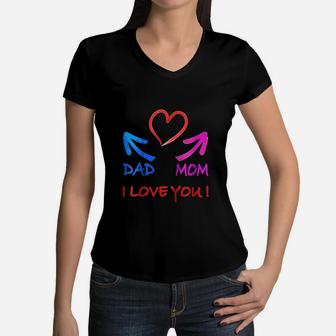 Kids I Love My Parents I Love Daddy I Love My Mom Women V-Neck T-Shirt - Seseable