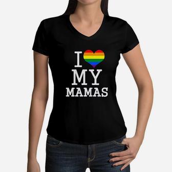 Kids Present For Gay Moms Baby Clothes I Love My Mamas Women V-Neck T-Shirt - Seseable