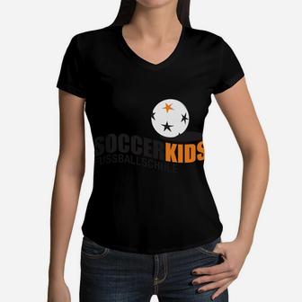 Kinder-Fußball-T-T-Shirt mit V-Ausschnitt mit V-Ausschnitt Soccer Kids, Schwarz mit Logo-Design - Seseable