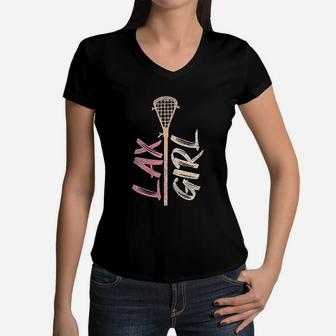Lax Girl Player Mom Goalie Wife Women Gift Women V-Neck T-Shirt - Seseable
