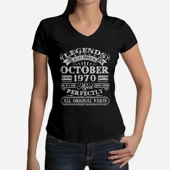 Legends Were Born In October 1970 Vintage 1970 Women V-Neck T-Shirt - Seseable