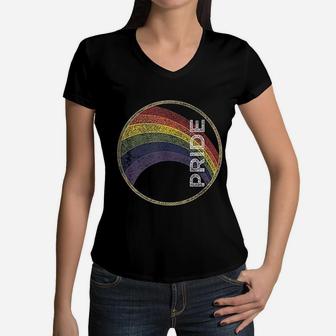 Lgbtq Vintage Rainbow Gay Pride Women V-Neck T-Shirt - Seseable