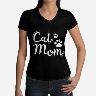 Life Cat Mom Cute Women V-Neck T-Shirt - Seseable