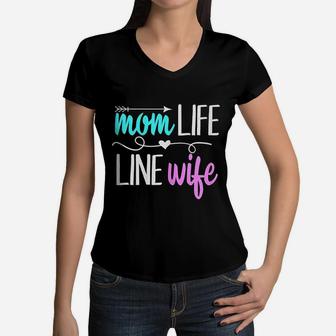 Lineman Mom Life Line Wife Women V-Neck T-Shirt - Seseable