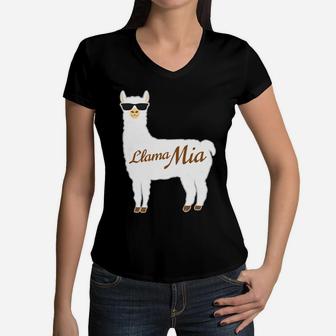 Llama Mia Mama Mia Best Gift For Alpaca Gift For Moms Mothers Women V-Neck T-Shirt - Seseable
