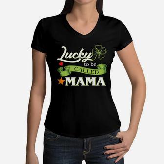 Lucky To Be Called Mama Shamrock Women V-Neck T-Shirt - Seseable