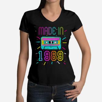 Made In 1989 Birthday Retro Vintage 32ndCostume Women V-Neck T-Shirt - Seseable