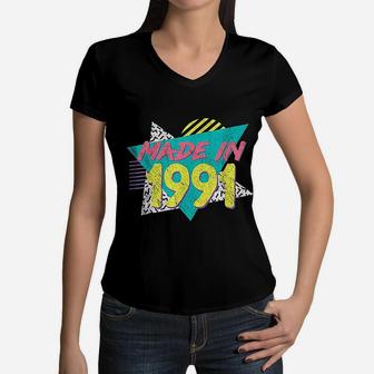 Made In 1991 Retro Vintage 30th Birthday Gift Women V-Neck T-Shirt - Seseable