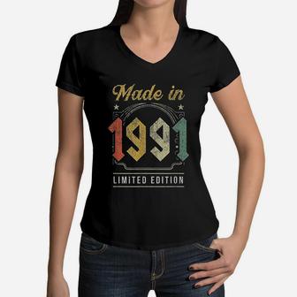Made In March 1991 Bday Vintage 30th Birthday Women V-Neck T-Shirt - Seseable