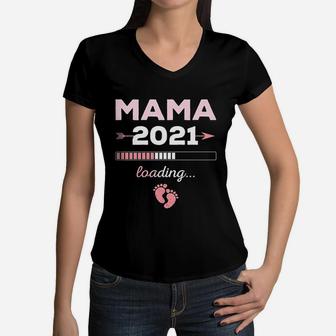 Mama 2021 Loading Future New Mum Mom To Be Mother Women V-Neck T-Shirt - Seseable