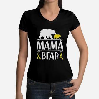 Mama Bear Childhood Canker Awareness Gift Mom Of A Warrior Women V-Neck T-Shirt - Seseable