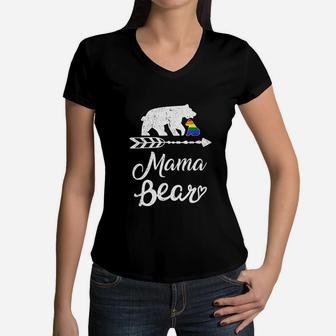 Mama Bear Lgbt Rainbow Pride Gay Lesbian Women V-Neck T-Shirt - Seseable