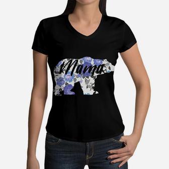 Mama Bear Mothers Day Gifts Mom Floral Pattern Flower Women V-Neck T-Shirt | Seseable UK