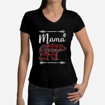 Mama Bear Mothers Day Gifts Mom Mommy Buffalo Plaid Women V-Neck T-Shirt - Seseable