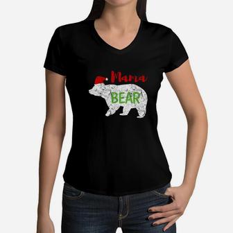 Mama Bear Polar Bear Red Hat Weathered Women V-Neck T-Shirt | Seseable UK