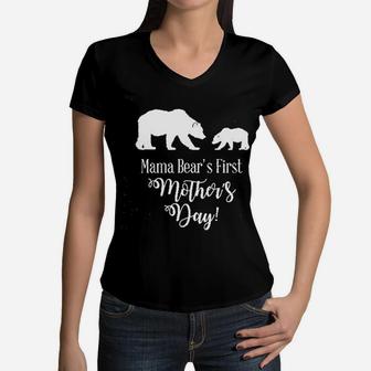Mama Bears First Mothers Day Women V-Neck T-Shirt - Seseable