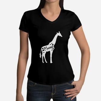 Mama Giraffe Mothers Day Safari Zoo Mom Love Animal Lover Women V-Neck T-Shirt - Seseable
